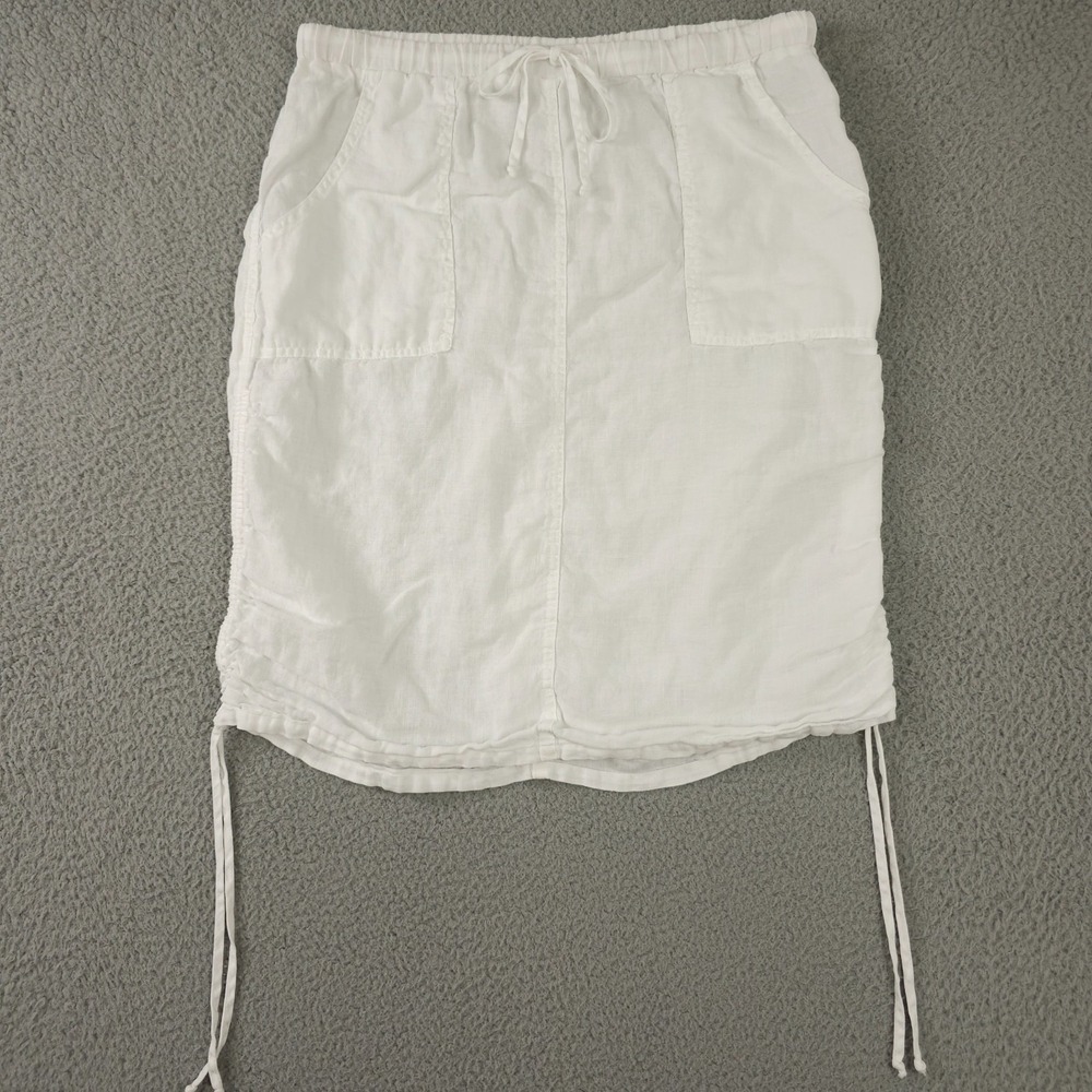 Allen Allen Skirt Womens PS Petite Small White Pull On Ruched Side Linen Coastal